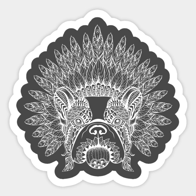 French Bulldog in Native US style Sticker by Ligret